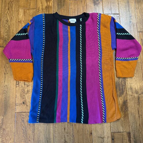 FASHION FORMULAS Sweaters - VTG Fashion Formulas Pullover Top LG Stripes Women's Sweater 3/4 Sleeves